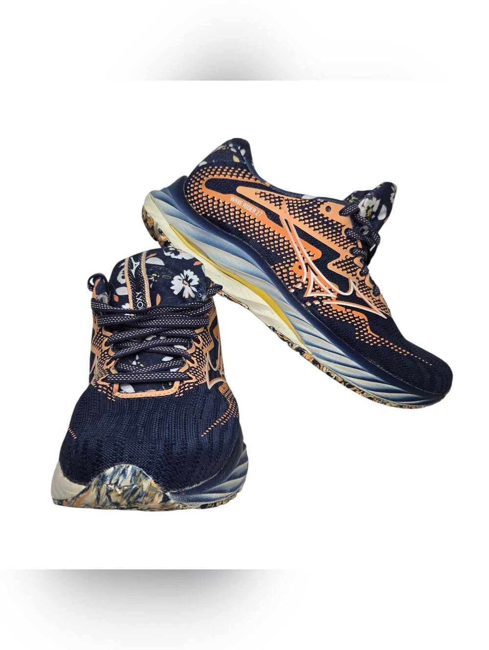 Mizuno Navy and Peach Floral-Accent Athletic Running Shoes